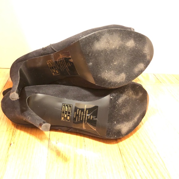 Express Black Suede Peep Toe Booties 7 - Picture 5 of 5